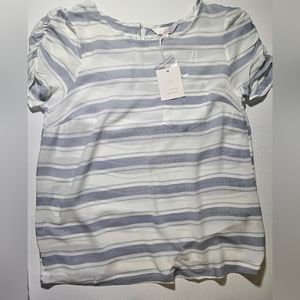 Lauren Conrad Blouse Womens Small Blue Green White Stripe Top Ruched Cl…‎